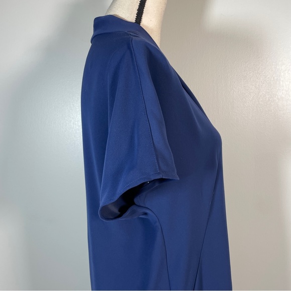 Land's End Navy Blue V Neck Short Cap Sleeve Crepe Shift Dress 4 - Picture 9 of 9